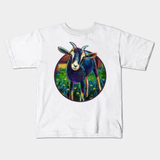 Colorful Black Farm Goat Design Kids T-Shirt